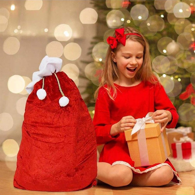 Christmas Drawstring Gift Bags, Velvet material Red Festive Fabric Holiday Present Bags with Drawstring for Toys, Gift Boxes & Clothing, Reusable Leak-Proof Design for Xmas Party - Image 4